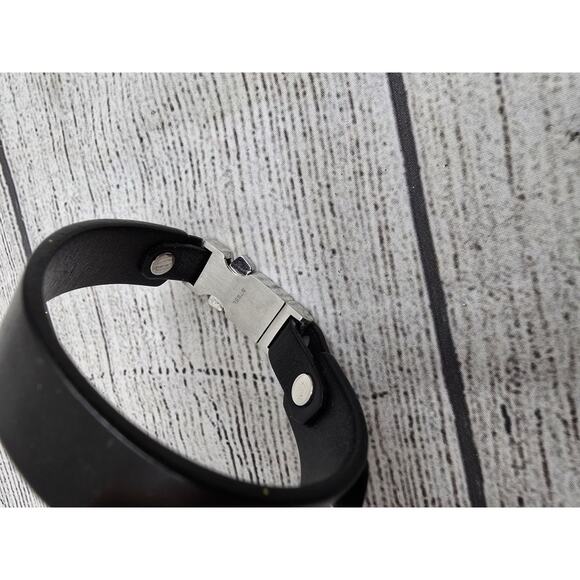 Fossil Mens Black Leather & Steel Bracelet - Picture 7 of 10